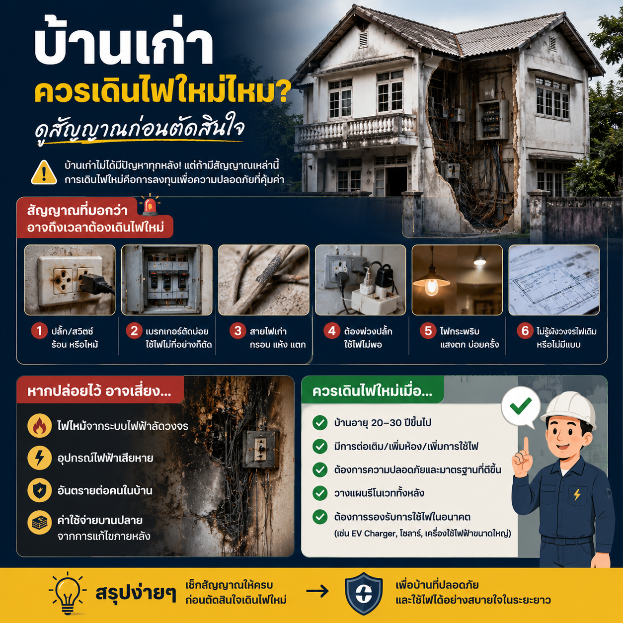 บ้านเก่าควรเดินไฟใหม่ไหม ดูสัญญาณก่อนตัดสินใจ