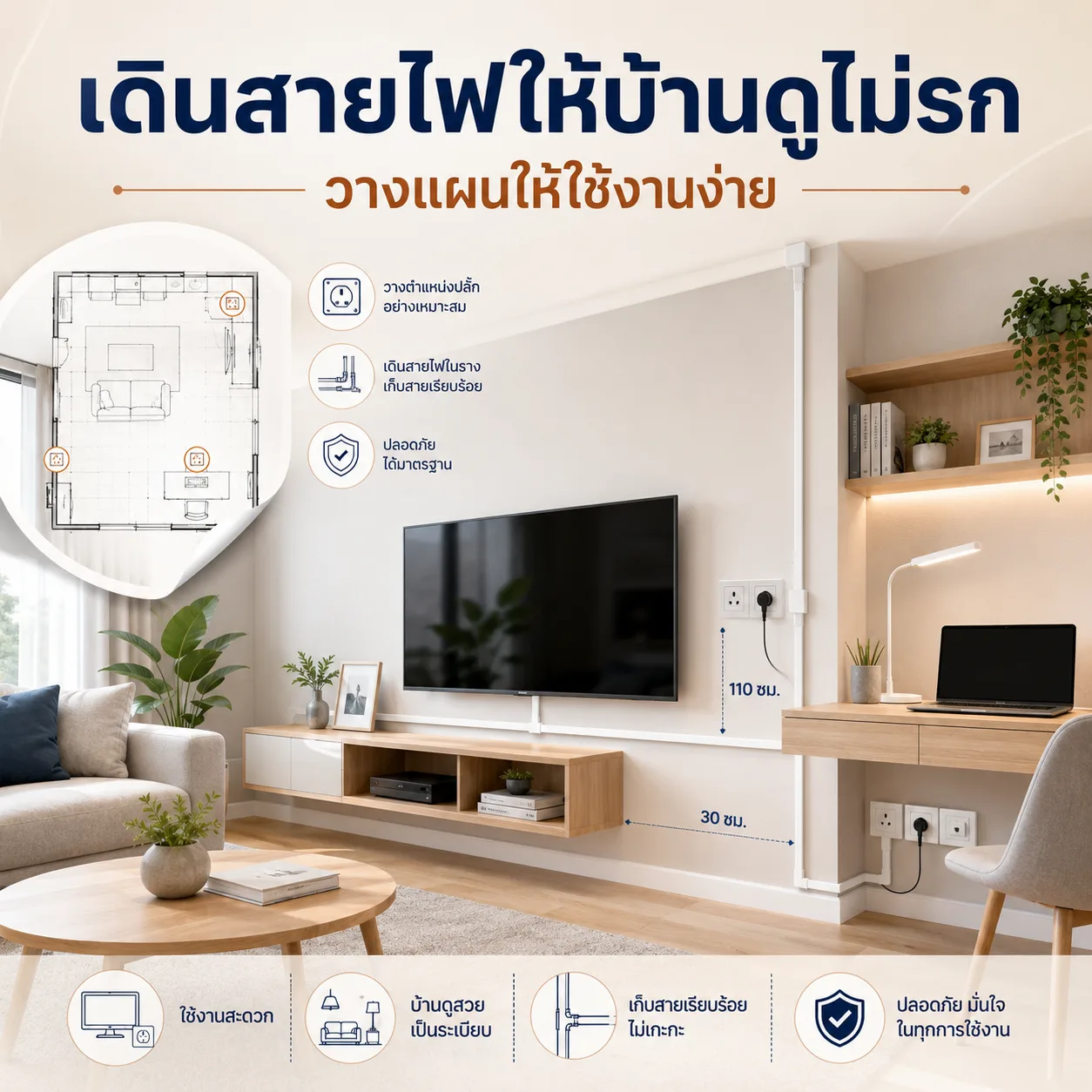 เดินสายไฟให้บ้านดูไม่รก วางแผนยังไงให้ใช้งานง่าย